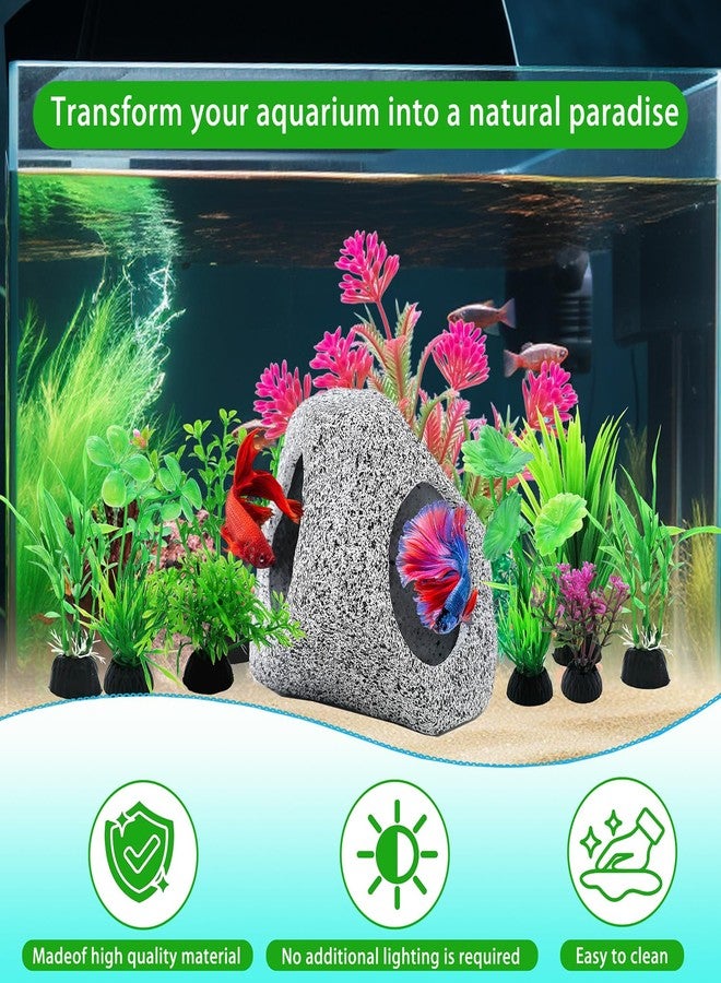SLOCME 10 Pcs Aquarium Rock Cave & Plants Set - Colorful Plastic Aquarium Plants Fish Tank Decorations, Ceramic Betta Fish Hideout Breeding Shelter - Image 5